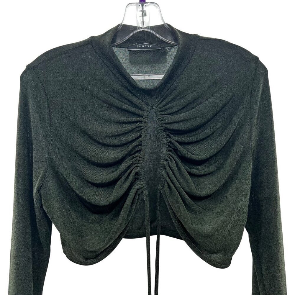 Shop 17 Women's Long Sleeve Cinched Crop Top Dark Green Size Large